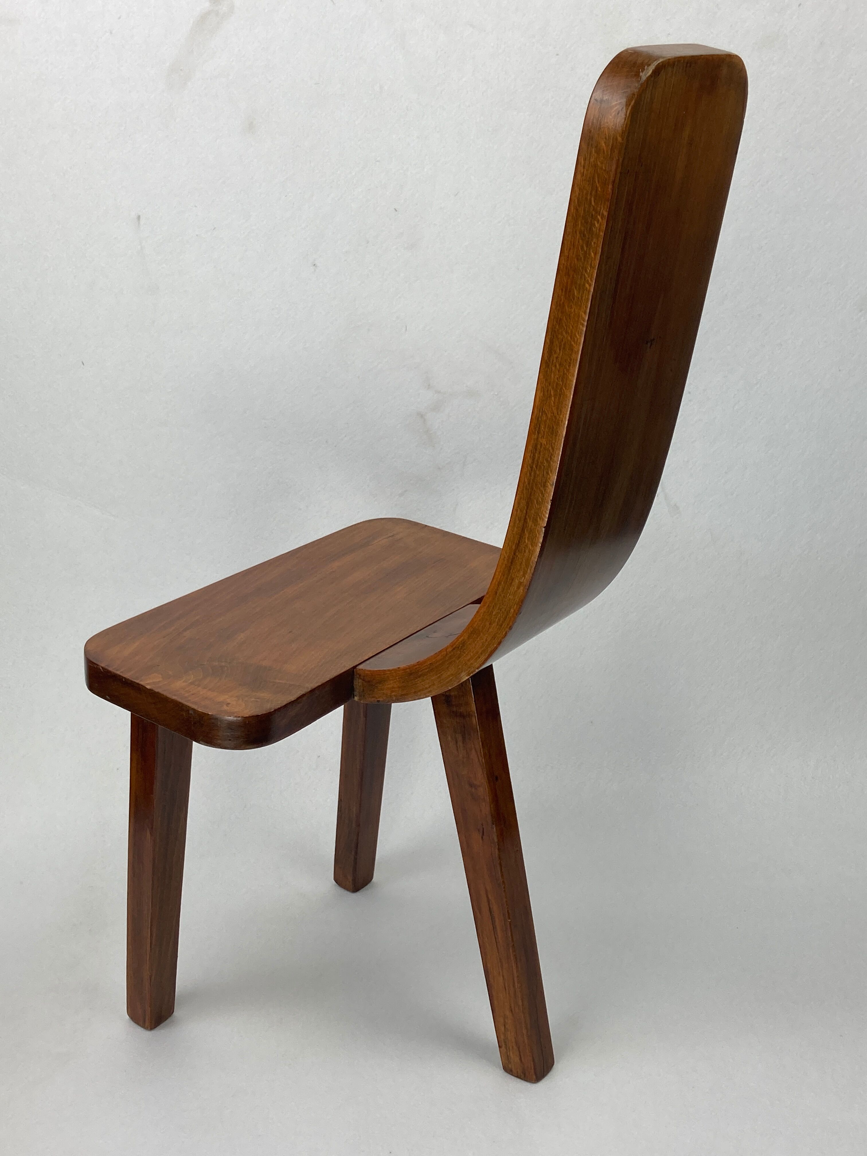 Brutalist low tripod milking stool or side chair Spain ca 1950s