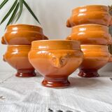 6 vintage Emile Henry ceramic lion head bowls, brown gradient, made in France