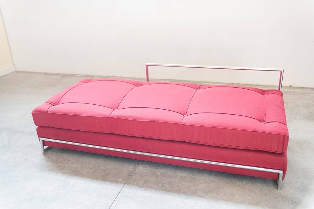 Vintage 1980s Eileen Gray Red Fabric and Metal Daybed