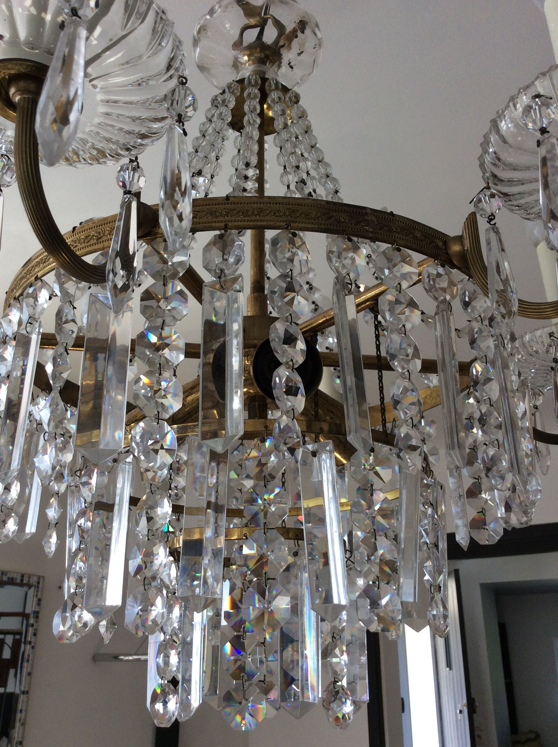 Old hot air balloon chandelier with crystal and bronze grapevines 9 fires