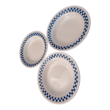 Trio of hollow earthenware plates ''Oxford Brazil'' Blue Checkerboard patterns