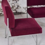 Set of 4 modernist burgundy armchairs, 1970.
