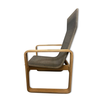 Fauteuil en bois cintré et tissu gris