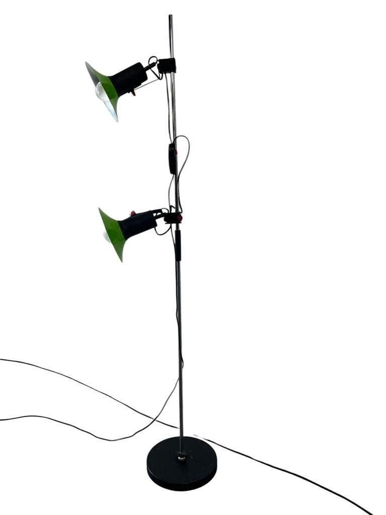 Vintage green fluorescent floor lamp with spots.