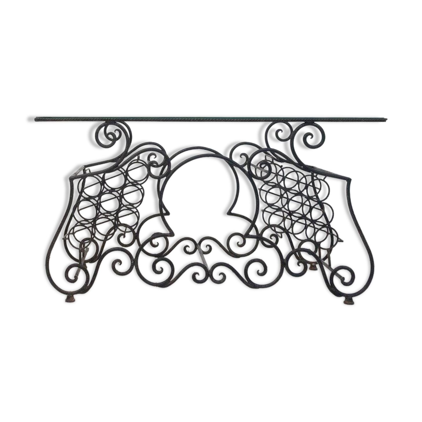 Provençal Wrought Iron and Glass Console Table, 1950