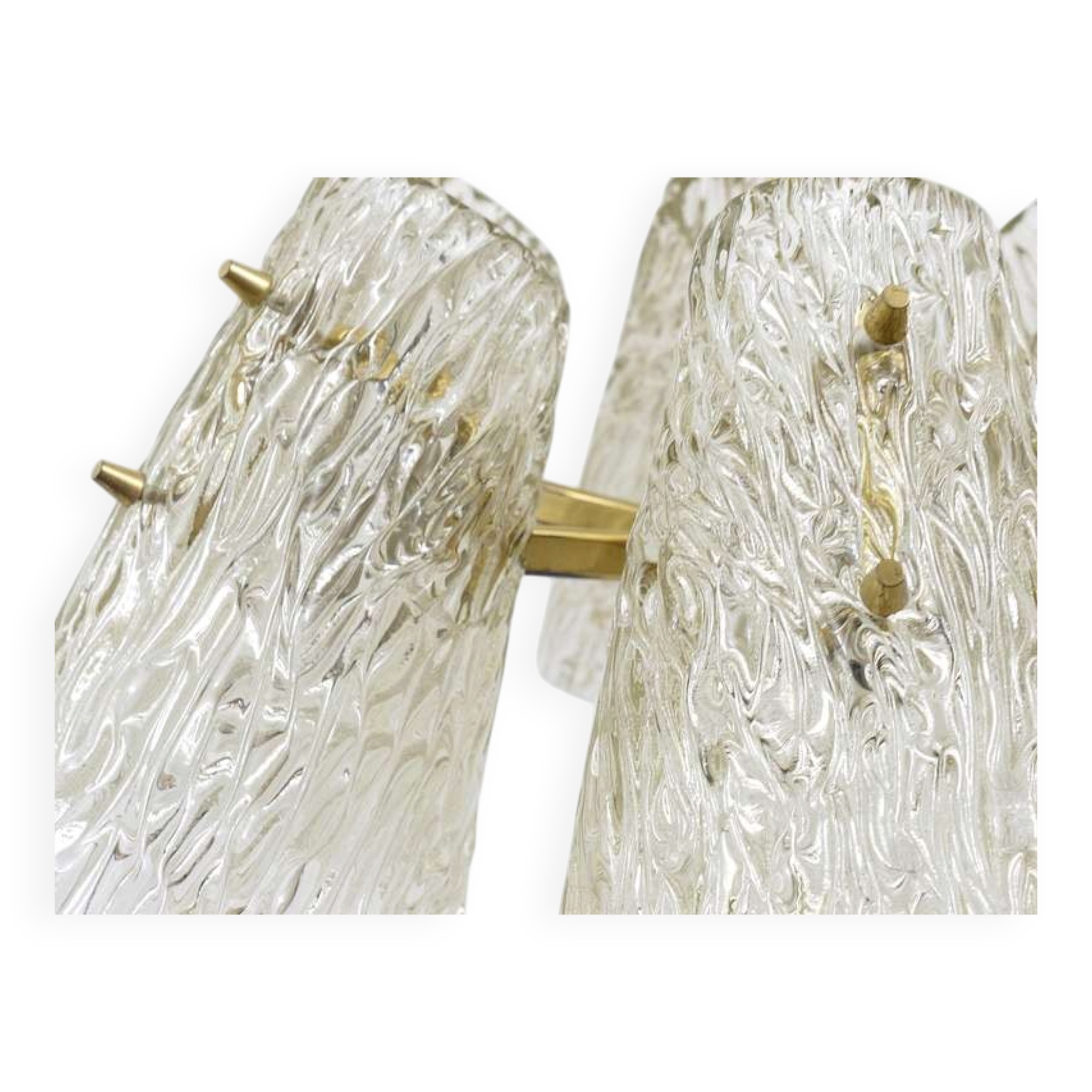 J.T. Kalmar Lustre in Brass, with Textured Glass Shade in Cone Shape, Austria, 1950