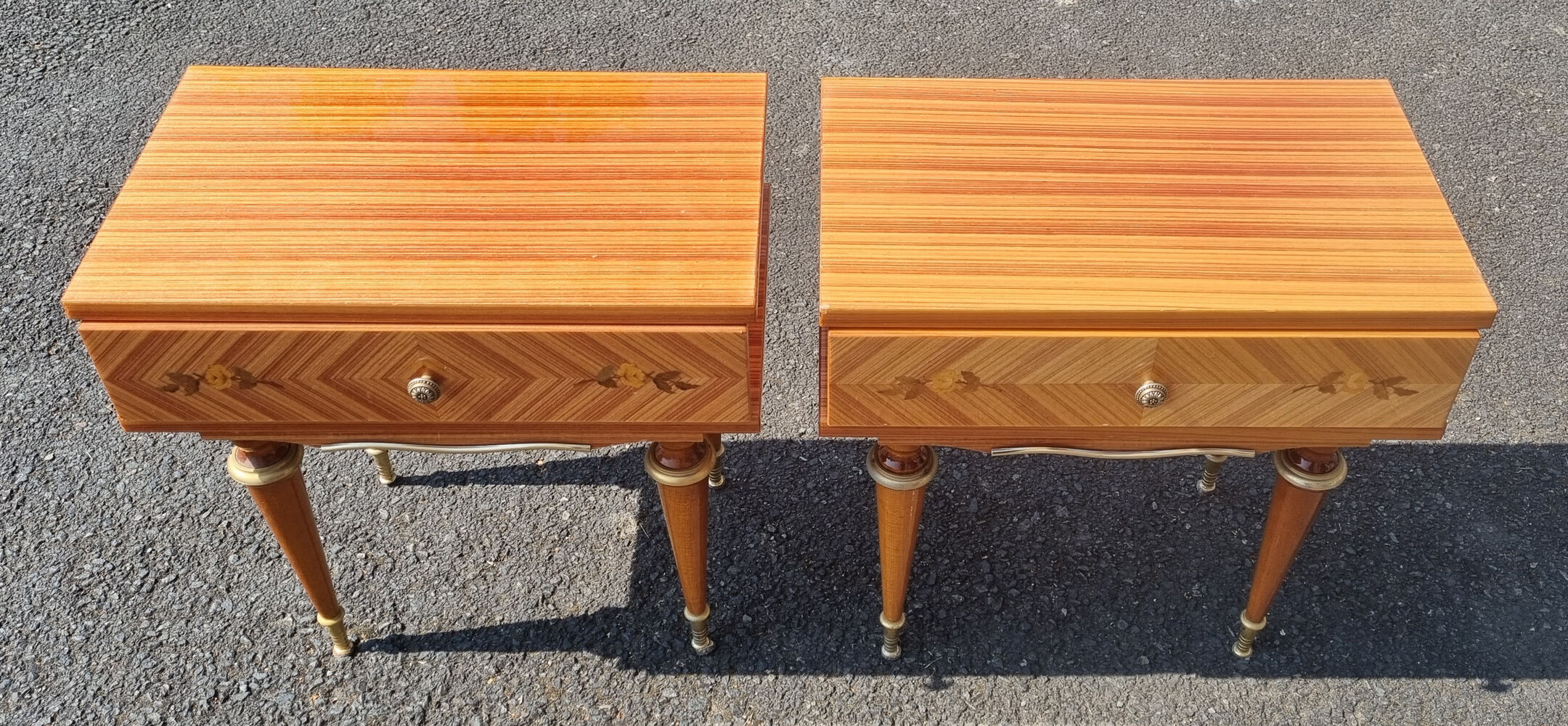 Paire de tables de nuit, vintage, années 50 / 60, marqueterie