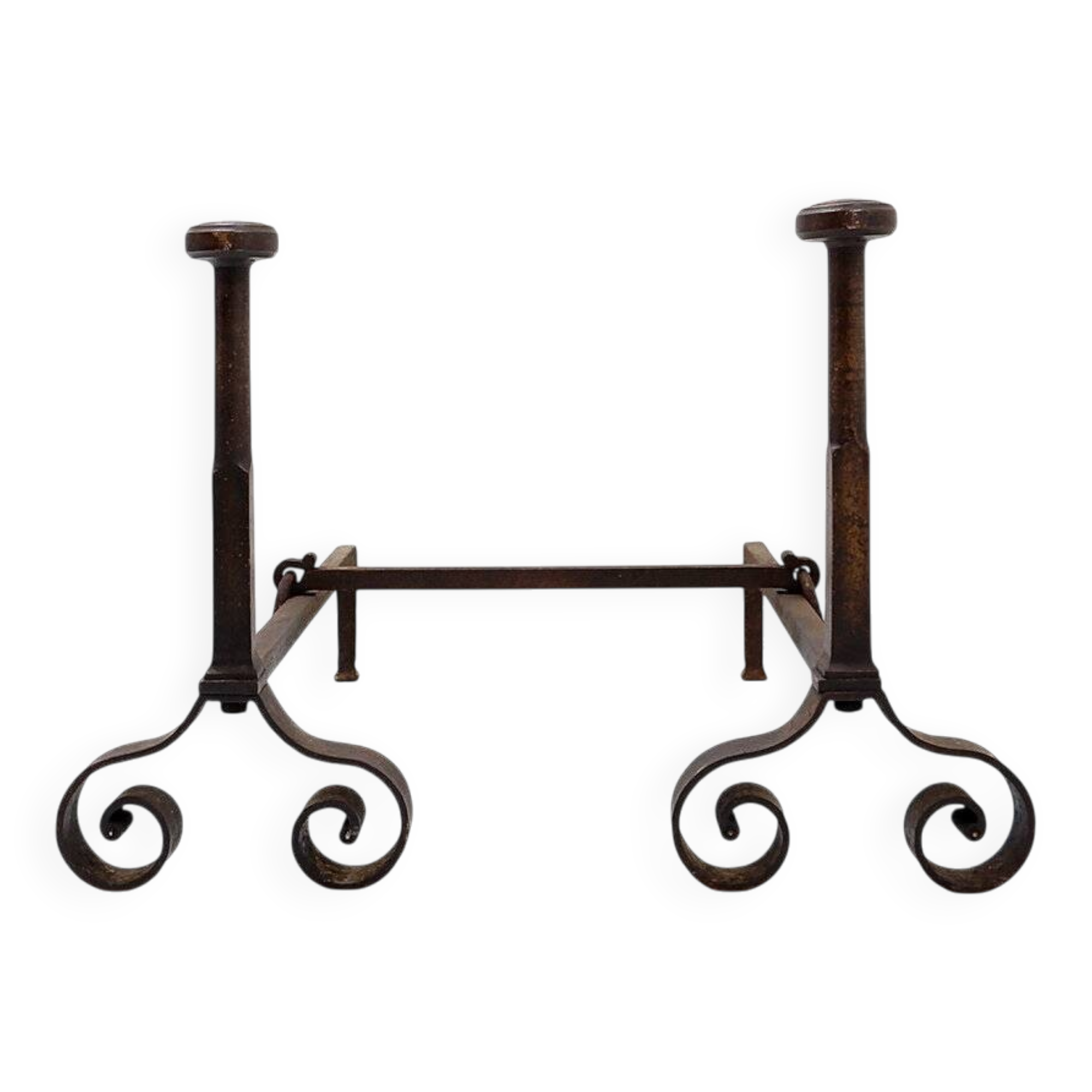 Pair of antique wrought iron fire dogs - 19th century