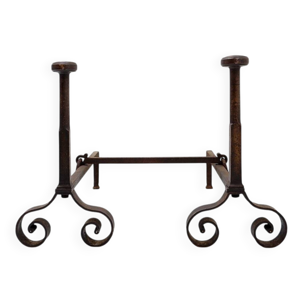 Paire de chenets anciens en fer forgé - XIXe siècle