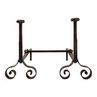 Pair of antique wrought iron fire dogs - 19th century