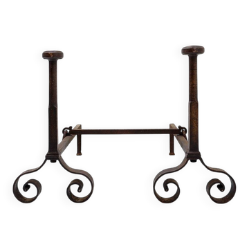Paire de chenets anciens en fer forgé - XIXe siècle