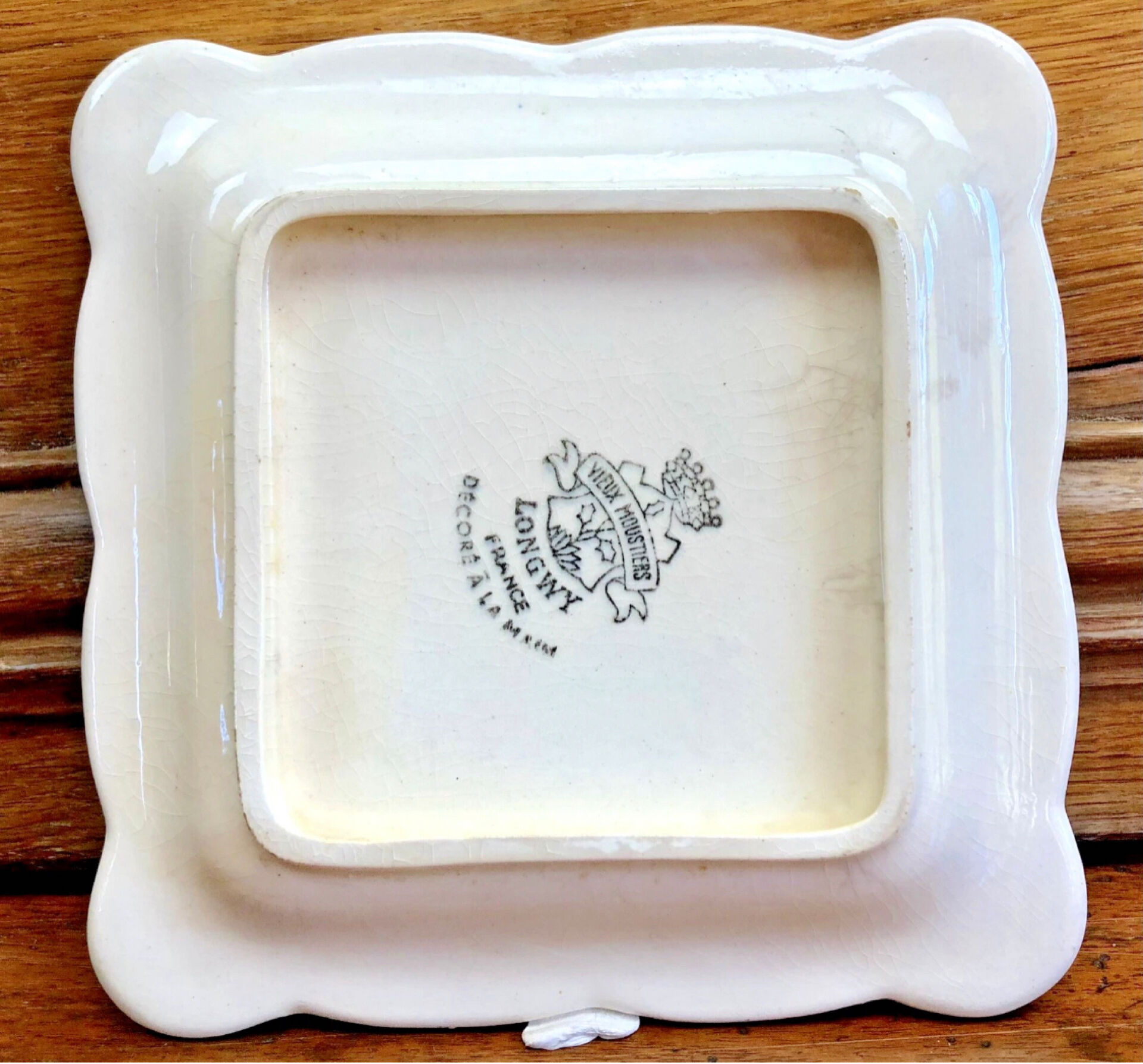 9 old square plates for cake, dessert, and aperitif from Longwy Moustier.