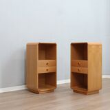 Pair of tall vintage birch wood bedside tables / entryway console 1970s