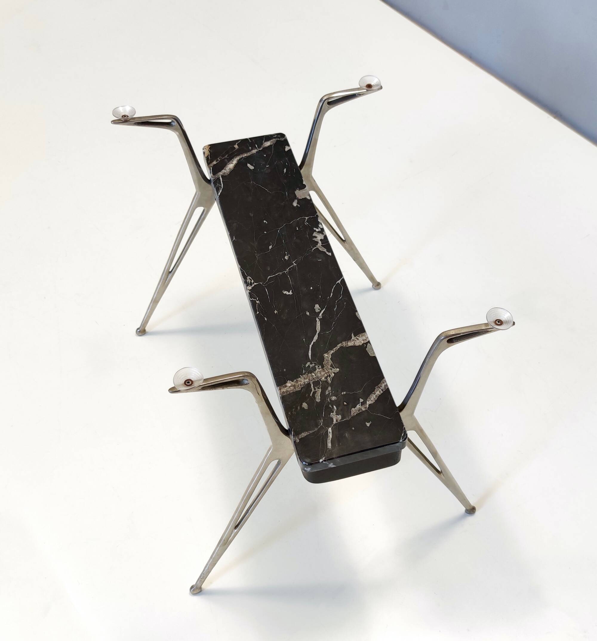 Oval Glass Coffee Table with Portoro Marble and Iron Base, Italy