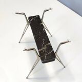 Oval Glass Coffee Table with Portoro Marble and Iron Base, Italy