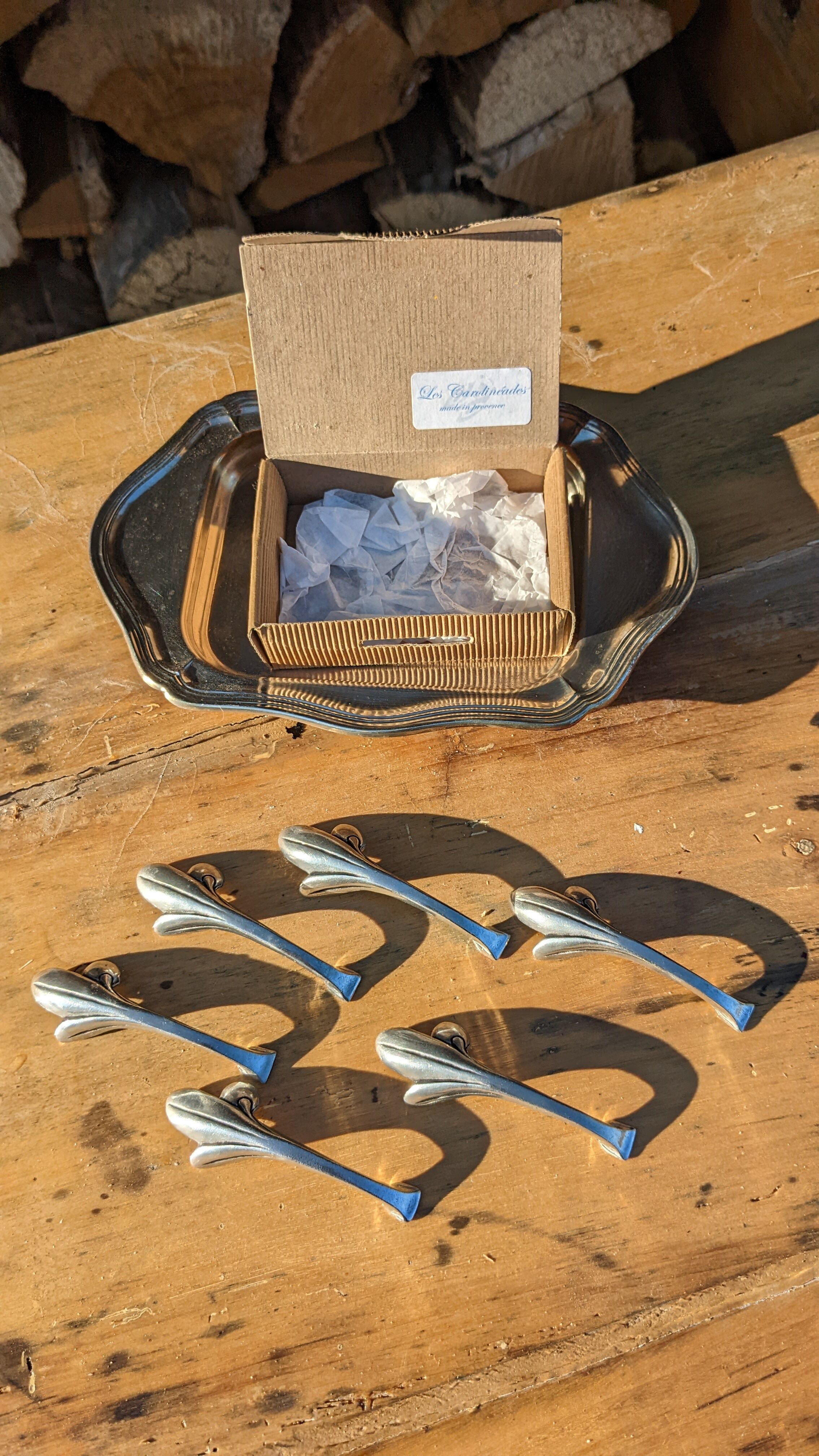 Vintage silver metal knife holders