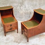 Set of mid century bedside tables with inlaid leather
