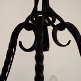 Lustre rustique français vintage forgé à la main en fer forgé noir à 3 lumières 4484