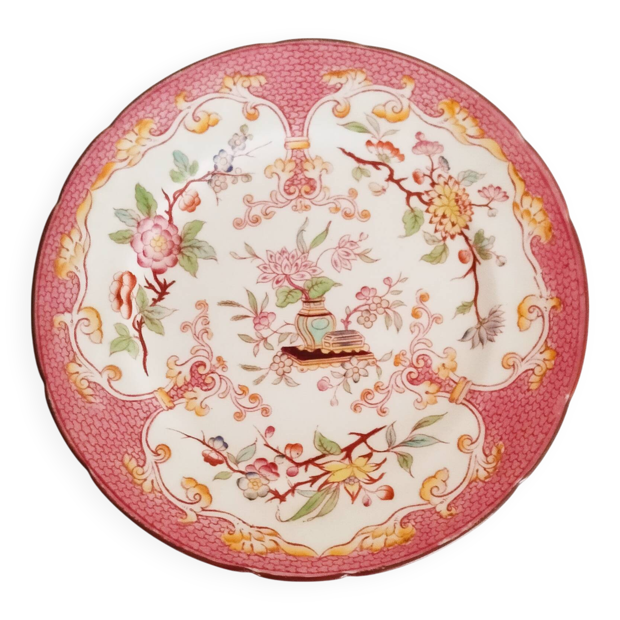 Porcelain dessert plate, Minton Decor 235, pink, Sarreguemines
