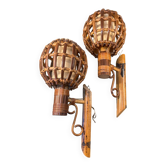 Pair of wall lights, rattan, 1950