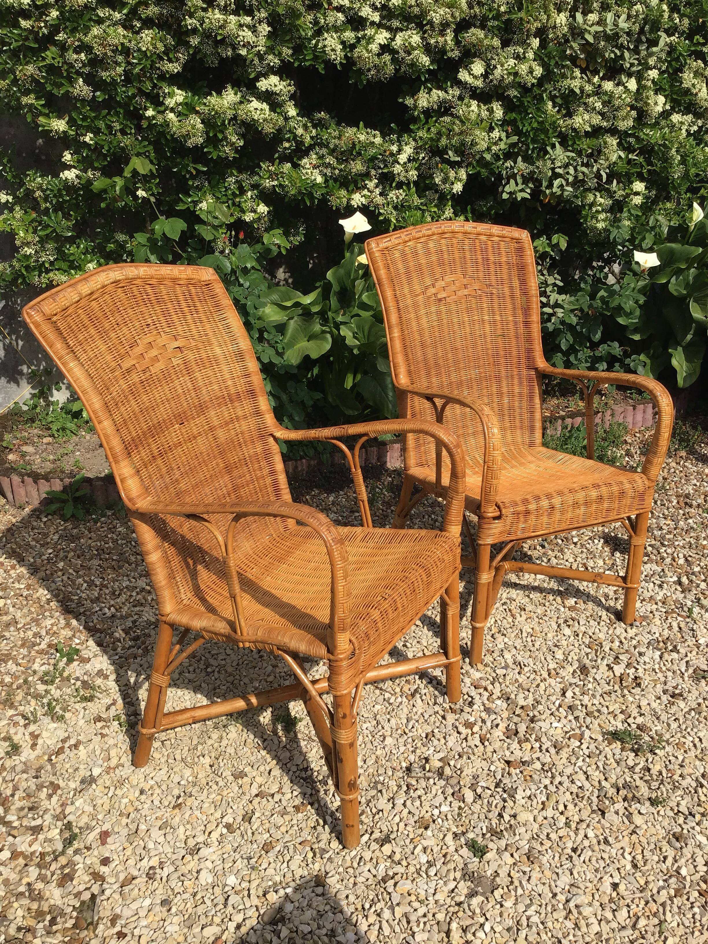 Pair of rattan armchairs