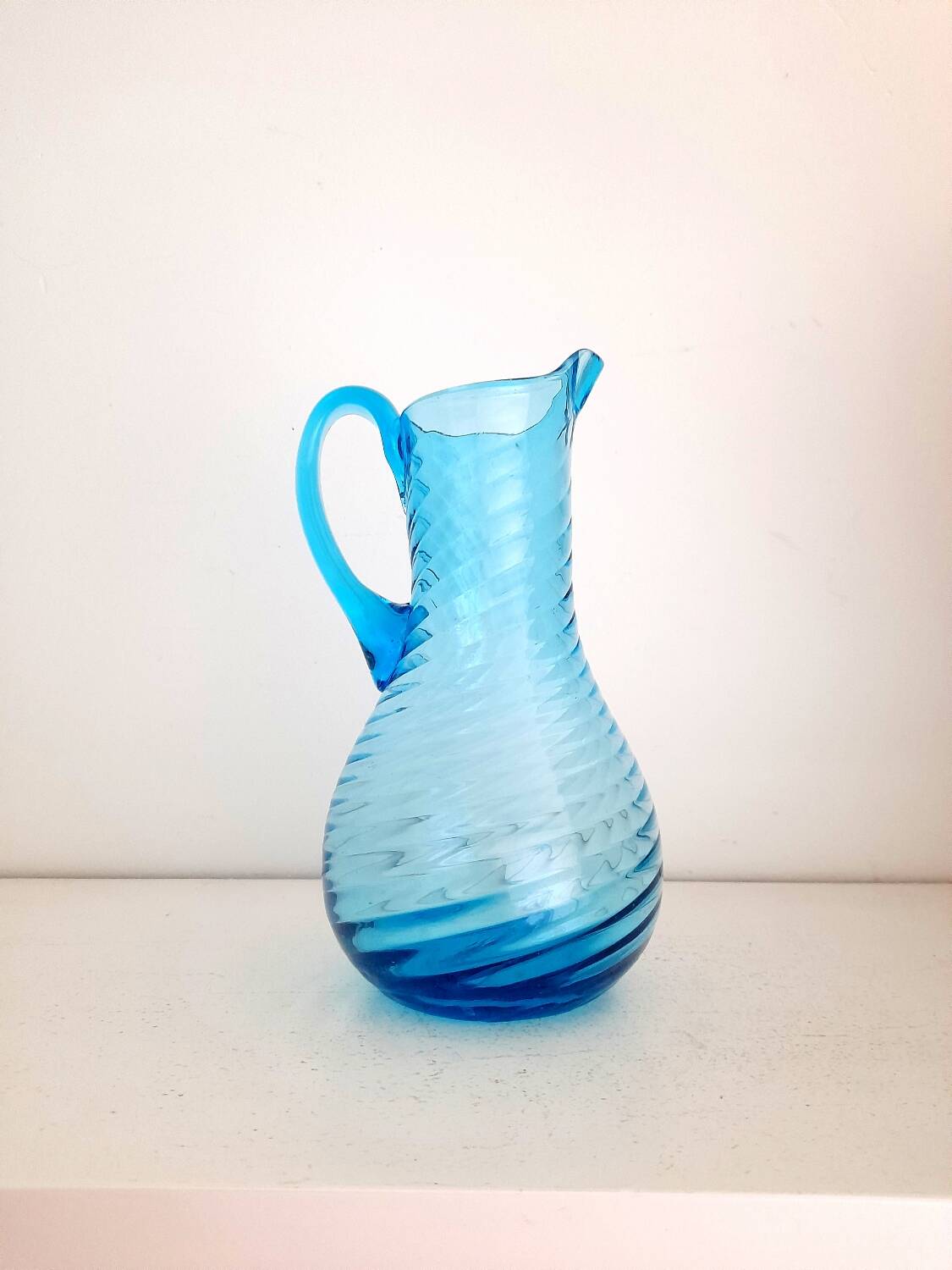 Blue Twisted Glass Pitcher
