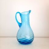 Blue Twisted Glass Pitcher