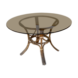 Round table.1970. Rattan and smoked glass. 120cm.