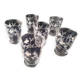6 vintage table glasses in goblet shape with engraved decor
