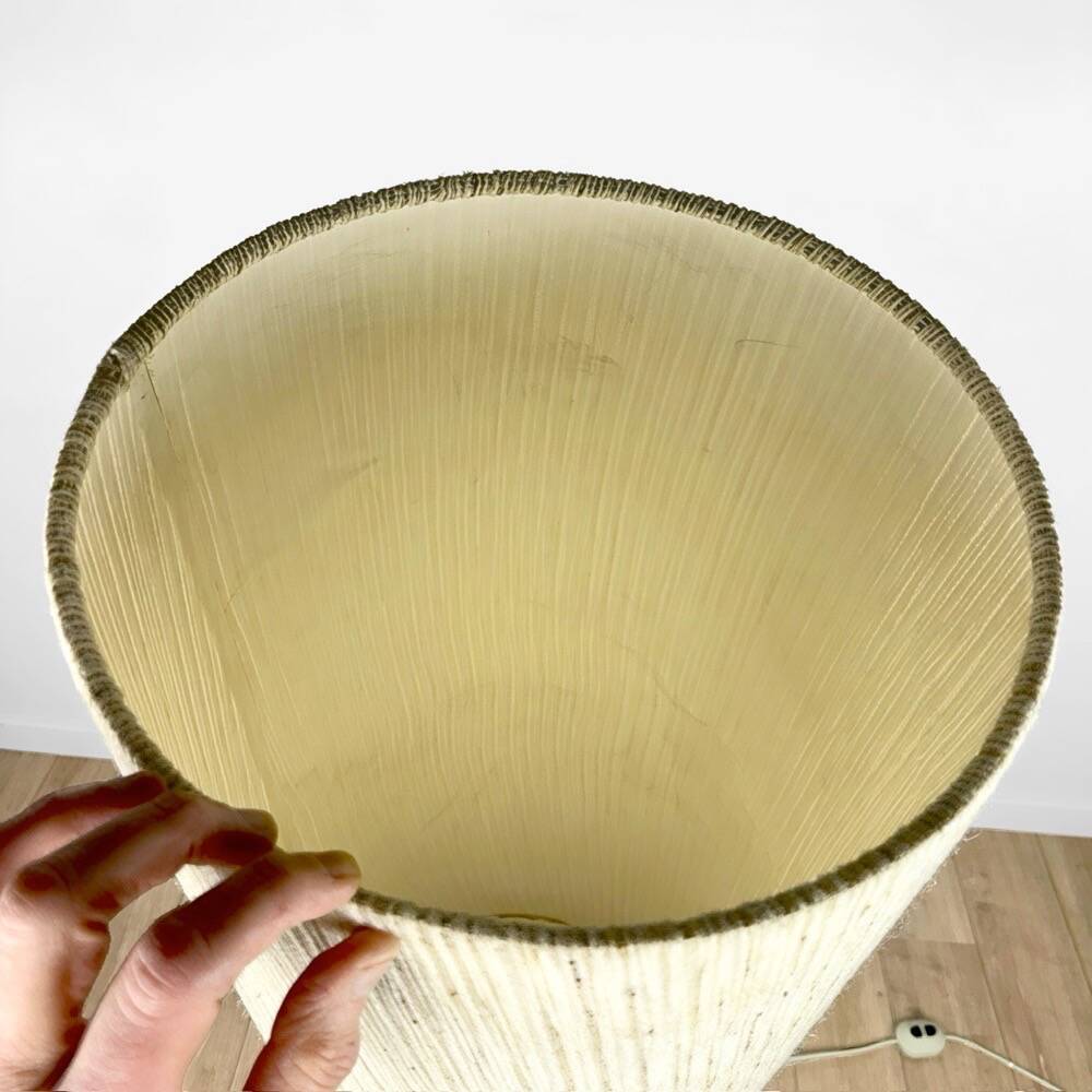 Orange ceramic sun lamp with jute fabric from the 1970s.
