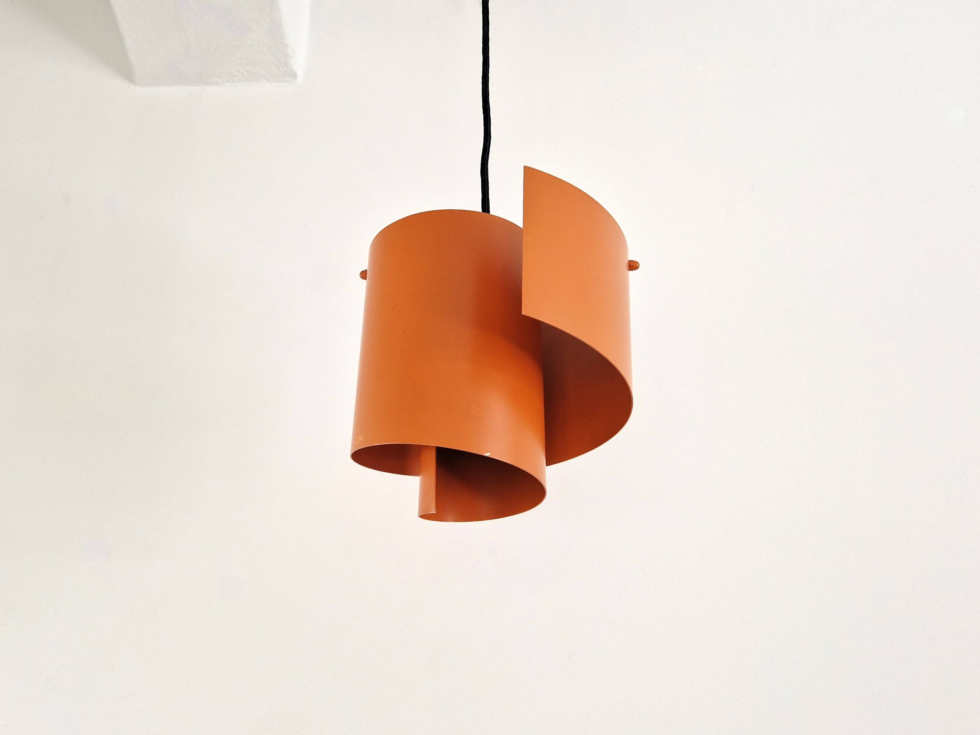 Light orange swirl shaped pendant or ceiling lamp by Simon P. Henningsen for Lyfa, Denmark 1960's