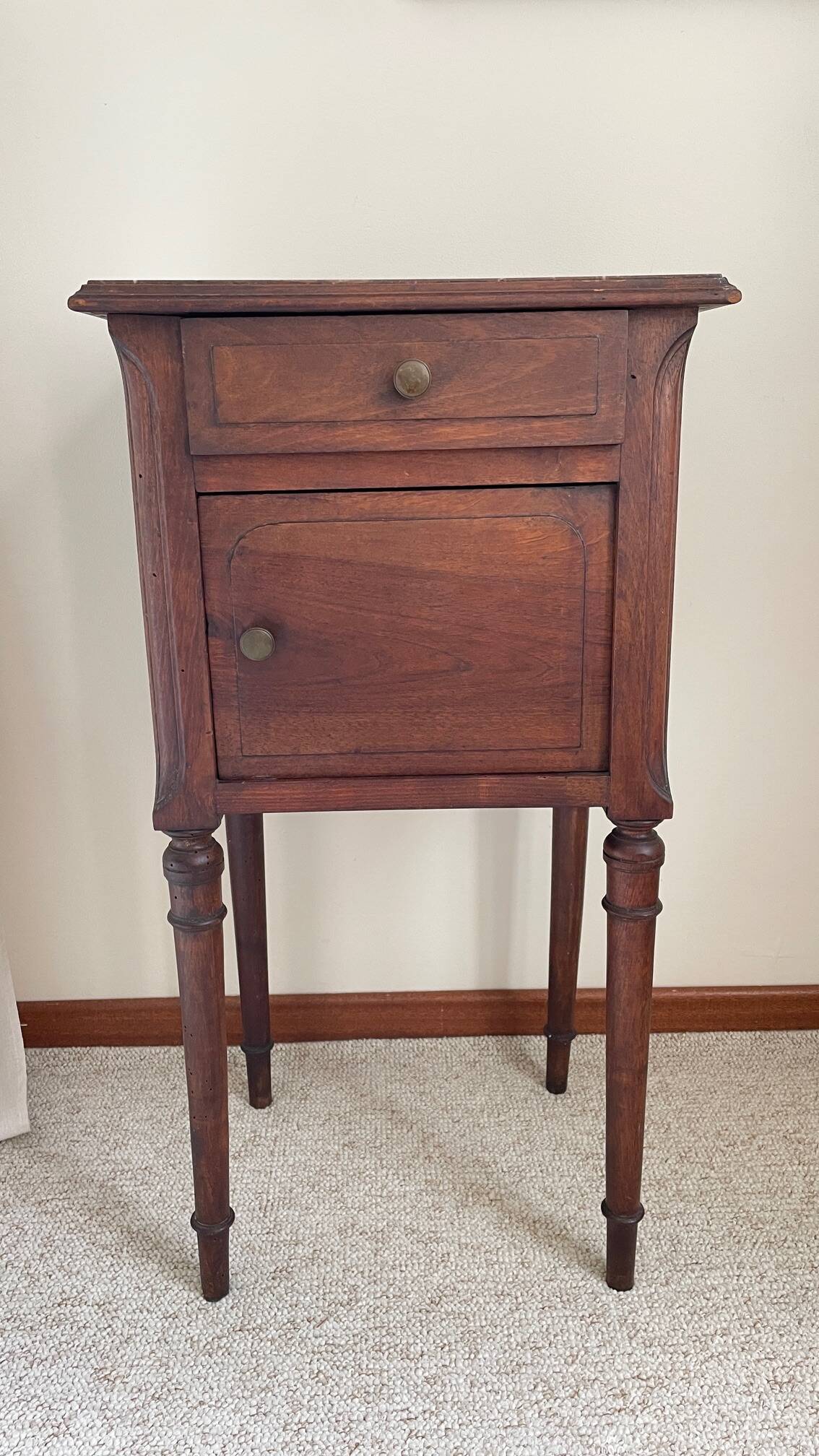 Antique bedside table in wood and marble