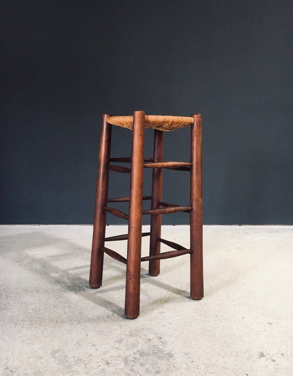 Brutalist bar stool by Charles Dudouyt, France, 1940s.