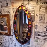 Mirror Jacques Avoinet mid-century brutalist glass, wrought iron, lead