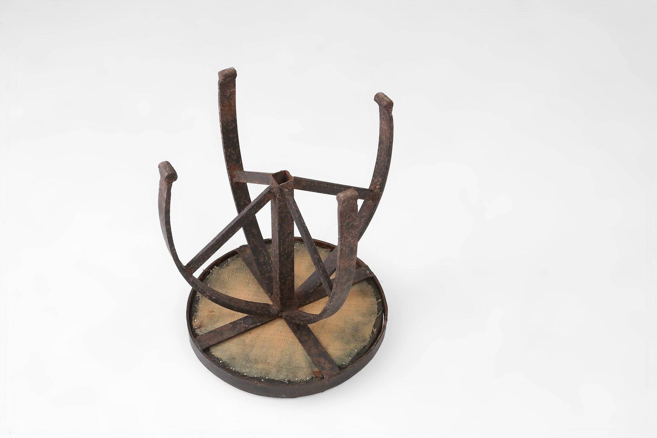 Industrial Black Metal Stool with Frame, France  1920s