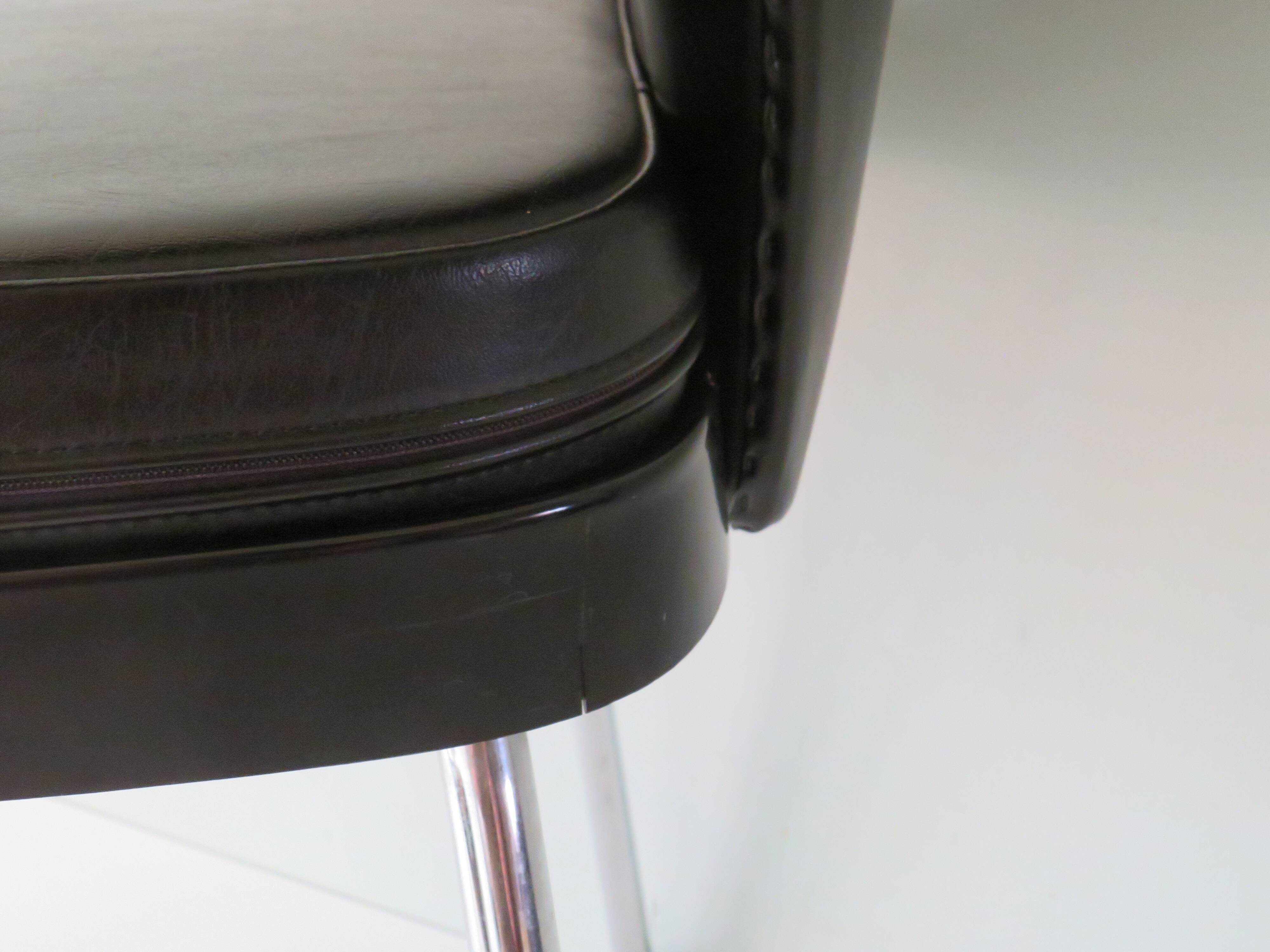 Modernist armrest chair, chrome and skai, Belgium 1960