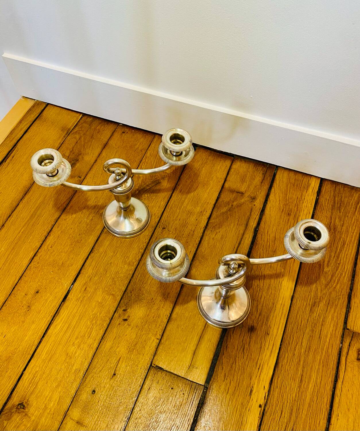 Magnificent pair of Chritofle candlesticks, Royaumont model - 1950s