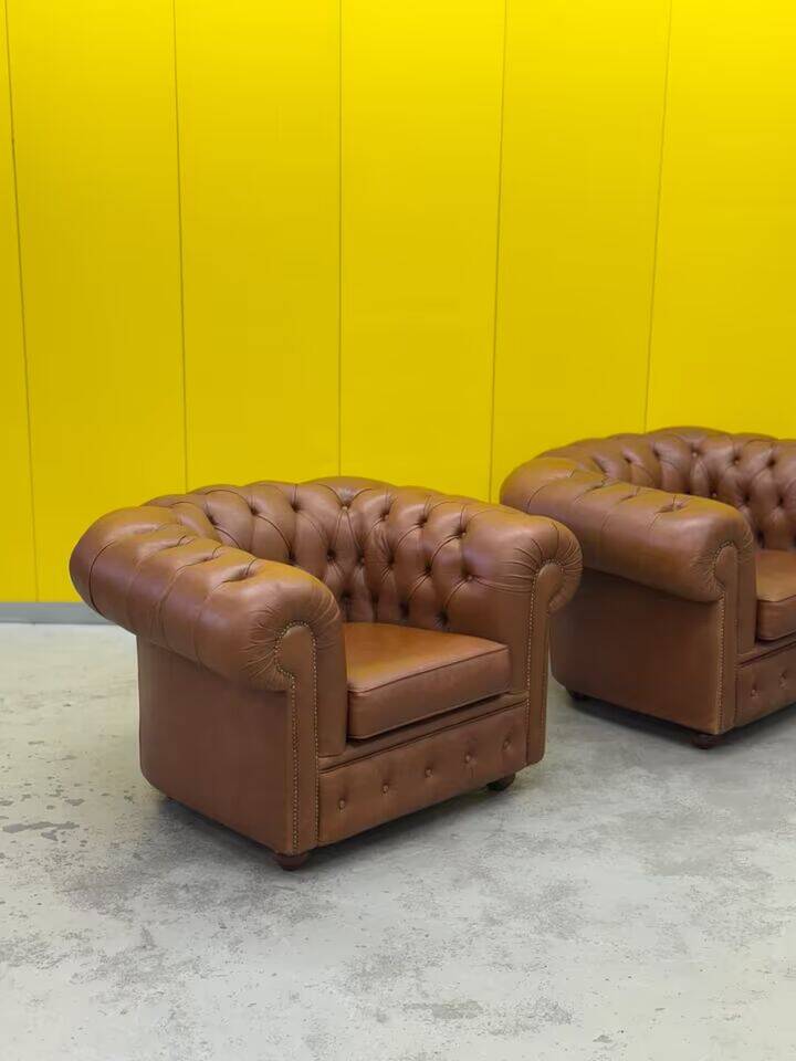 Brown Leather Chesterfield armchair (Price is for One)