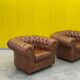Brown Leather Chesterfield armchair (Price is for One)