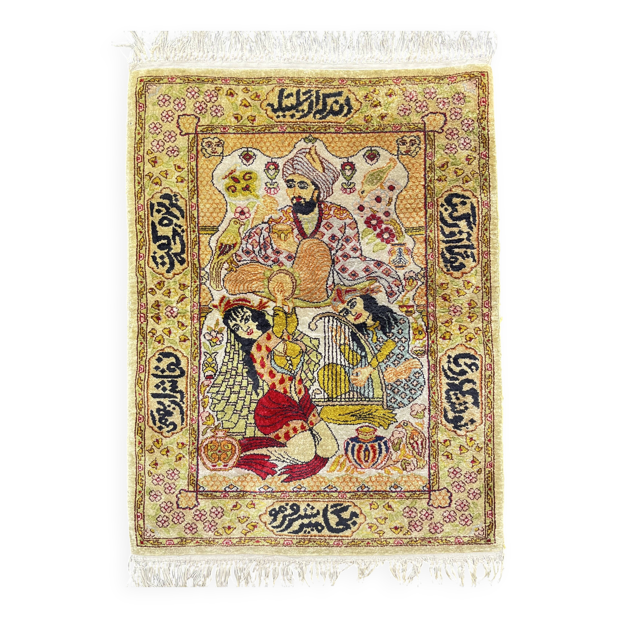 Genuine Antique Turkish Silk Istanbul Rug: 49x72 cm