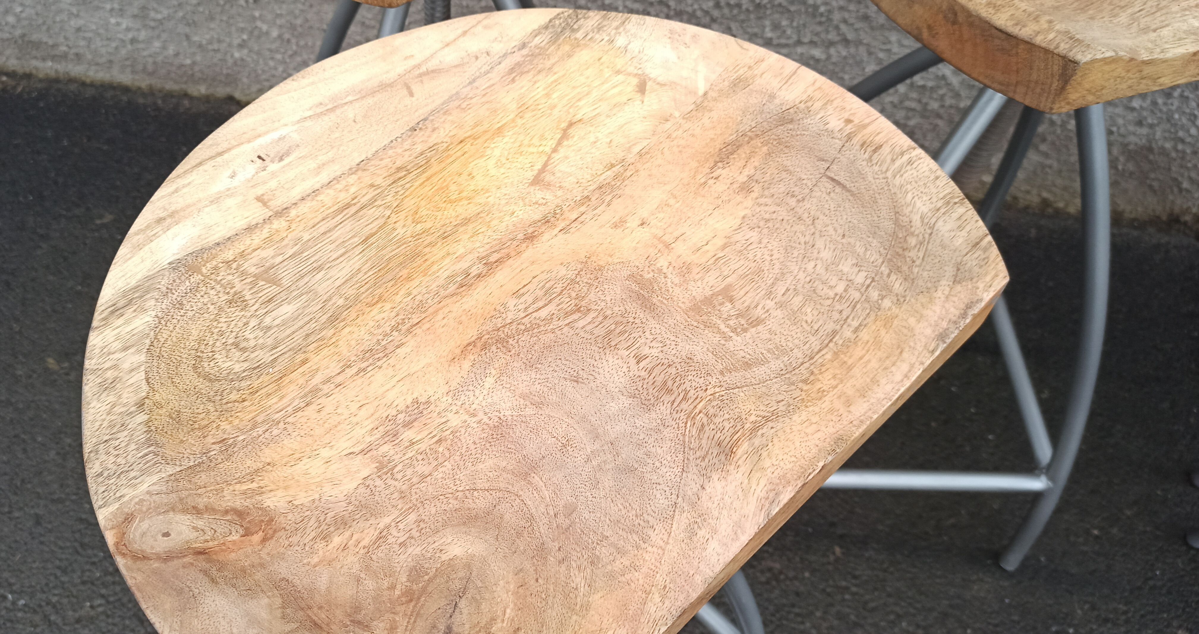 Set of 6 wooden stools with adjustable metal legs
