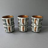 6 Boch La Louvière coffee cups, walnut decor, 1960s