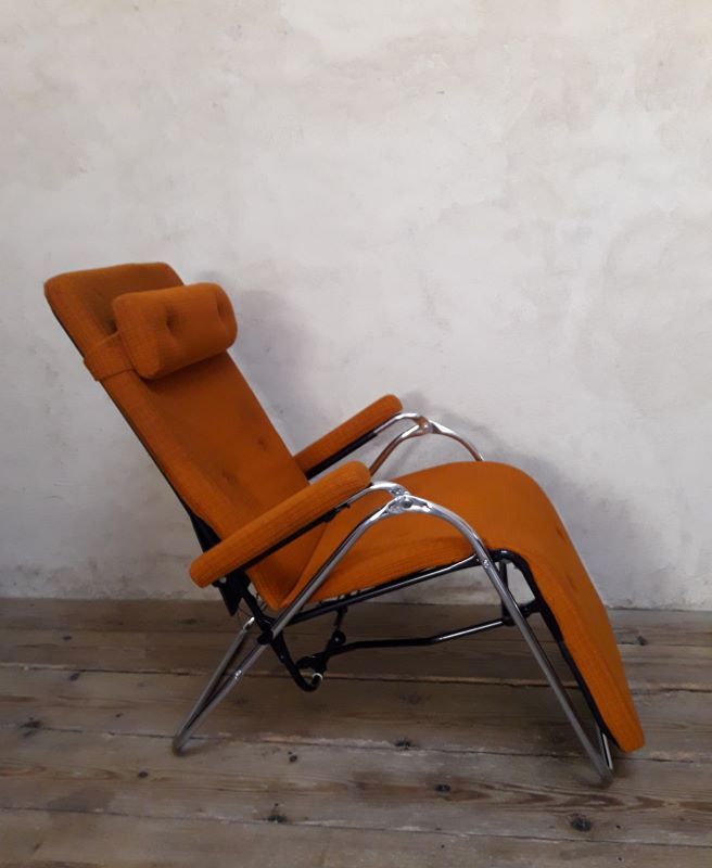 Deckchair Lama chrome vintage fabric