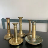 Set 5 vintage brass candlesticks