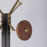 Vintage 1960s floor coat rack in black metal and wood, Italian design