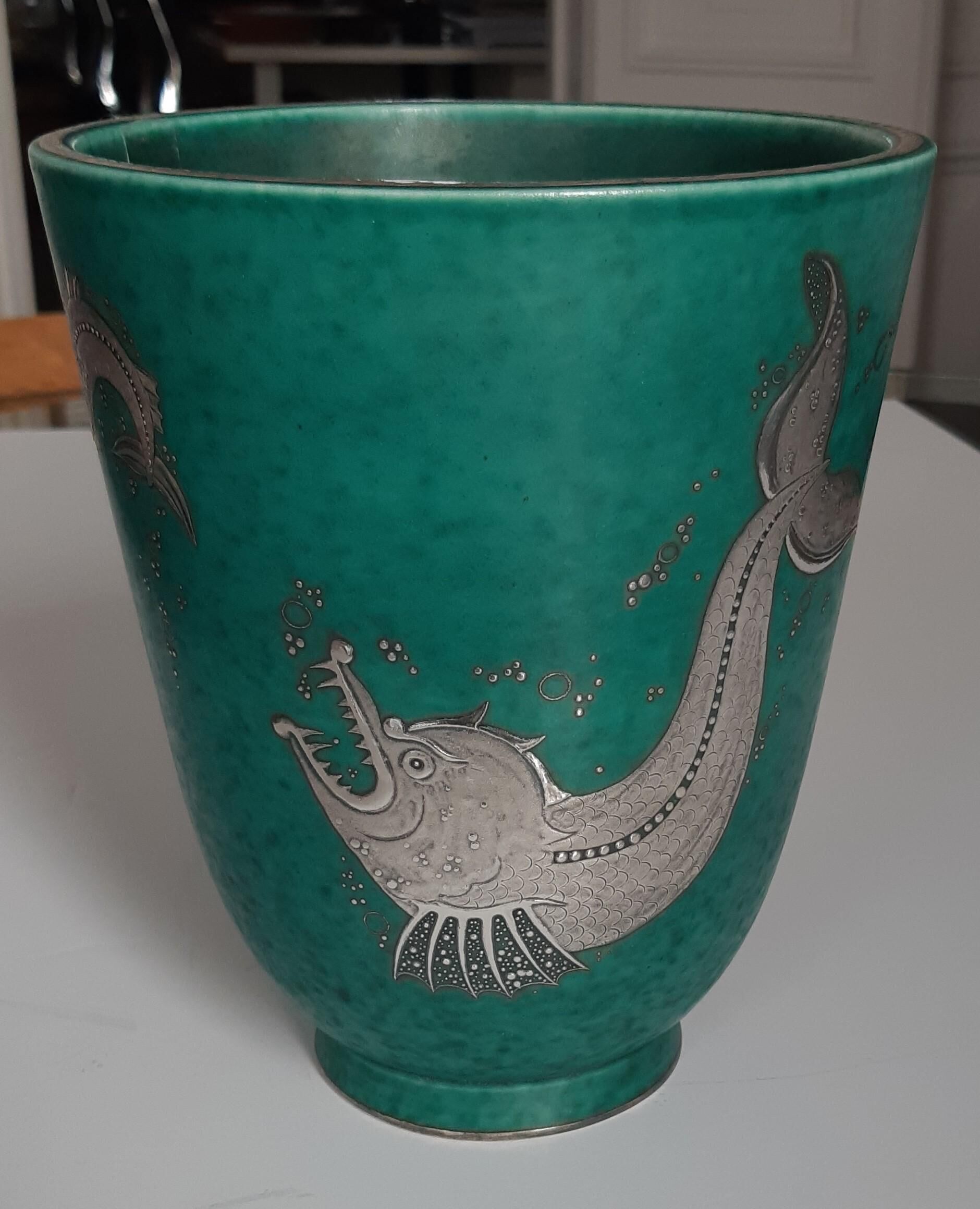 Wilhelm kage 'argenta' ceramic vase for gustavsberg sweden 1940s marked