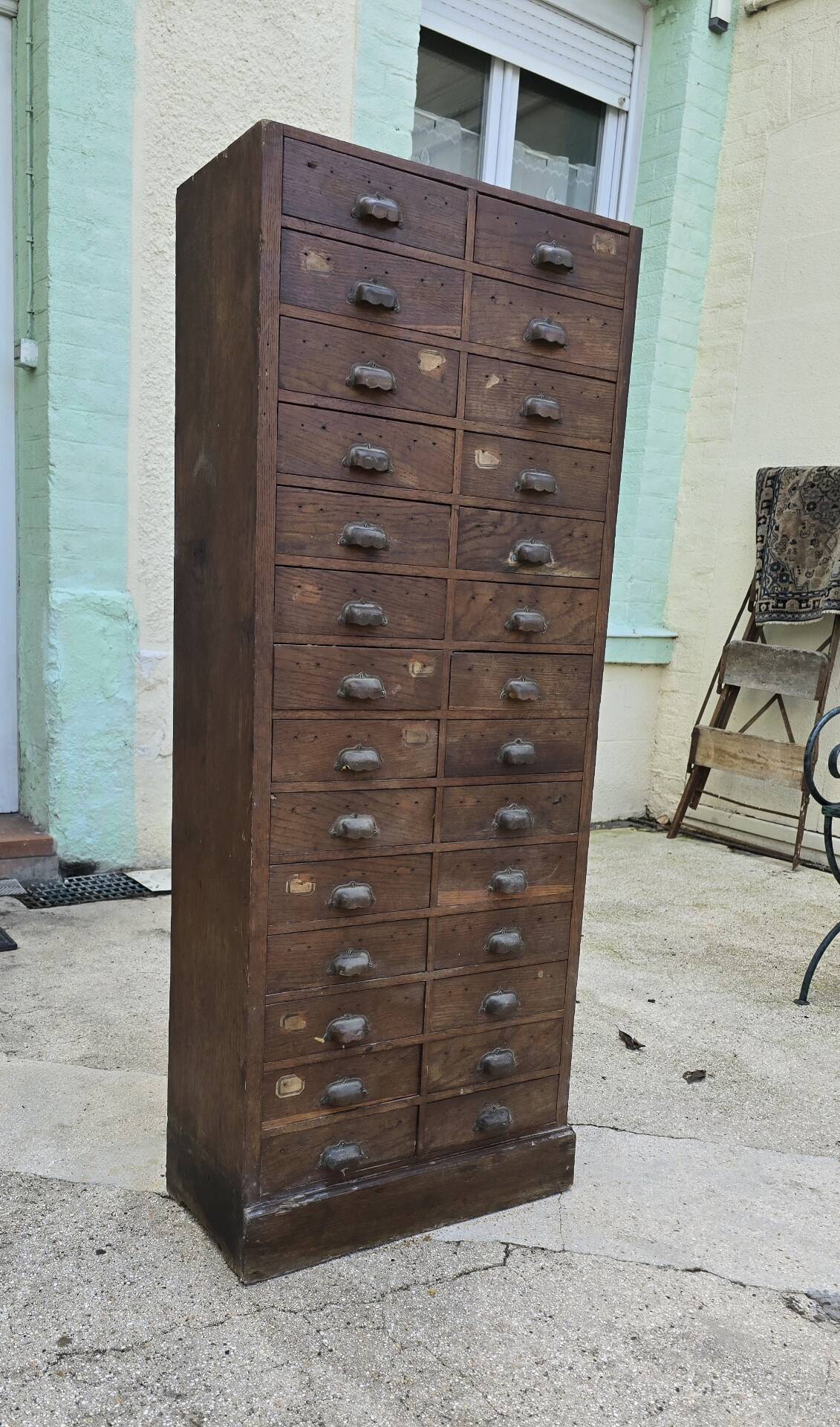 Old workshop cabinet with 28 oak drawers – workshop furniture