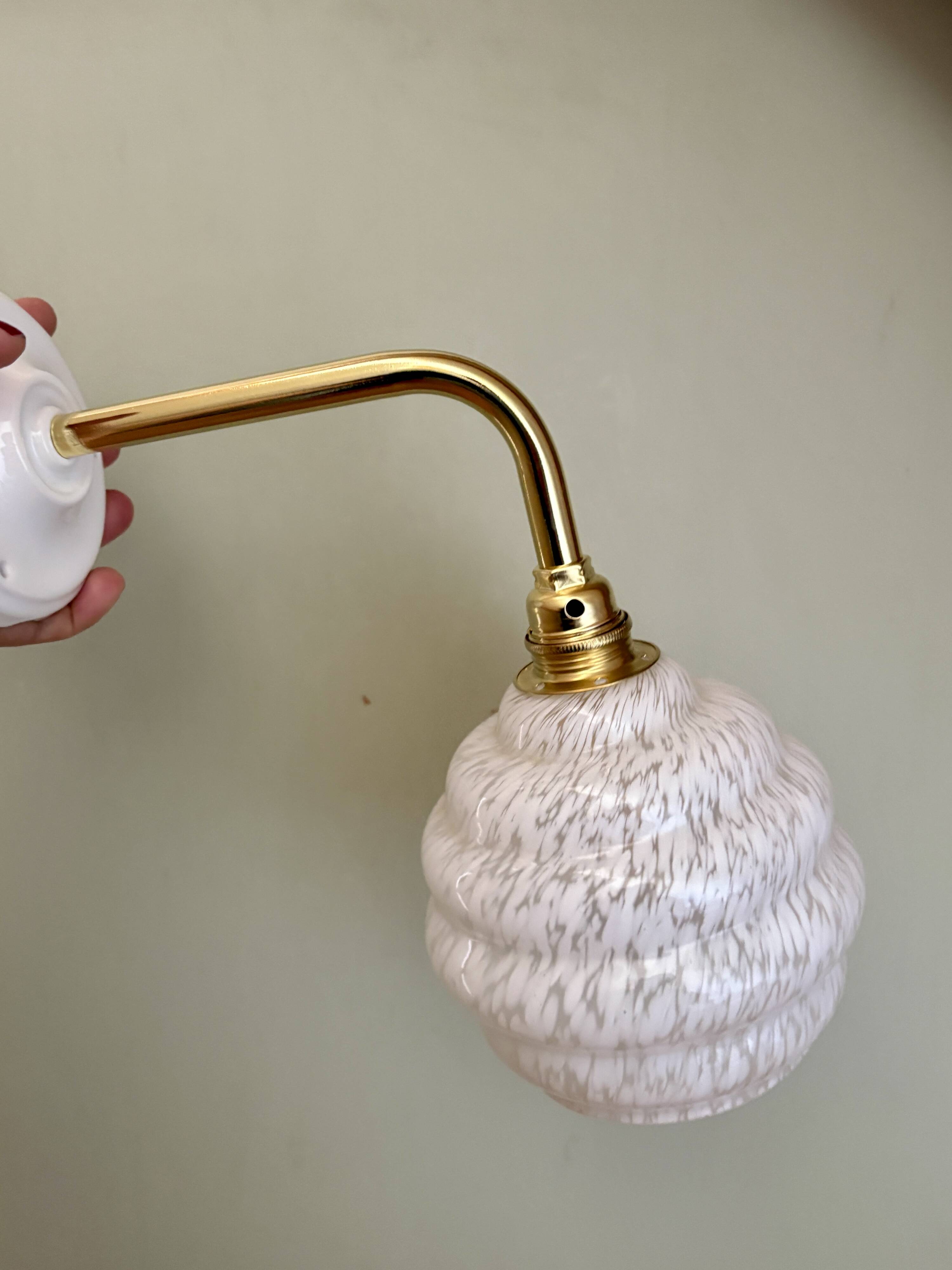 Vintage globe wall light in white Clichy glass