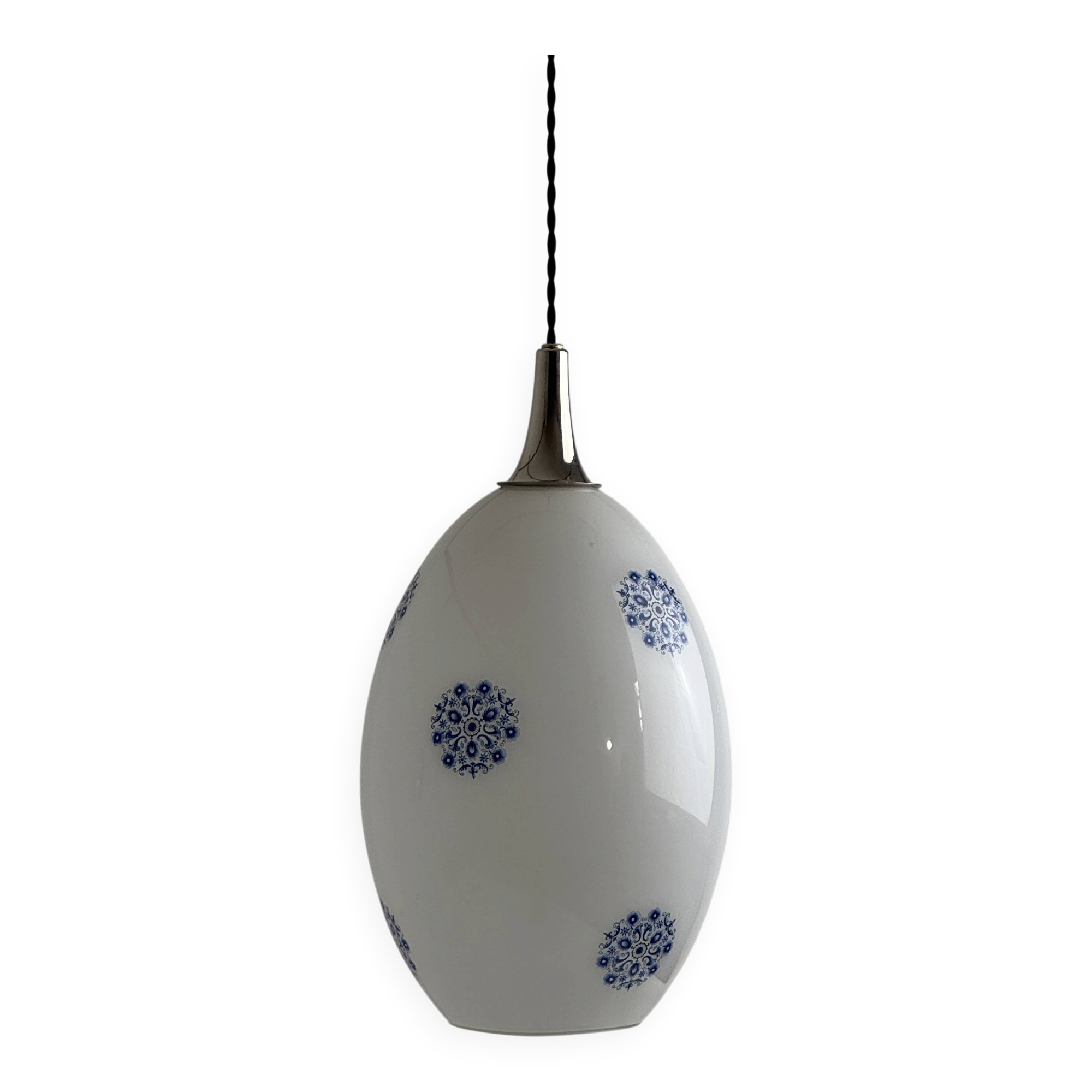 Old large ovoid suspension 1970 in vintage opaline
