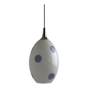 Old large ovoid suspension 1970 in vintage opaline